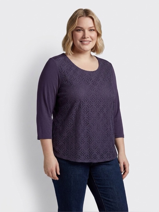 croft & barrow Tops - Croft & Barrow Mixed Media Lace
Blouse Plum Purple Plus Size 2X
3/4 Sleeve -NWOT